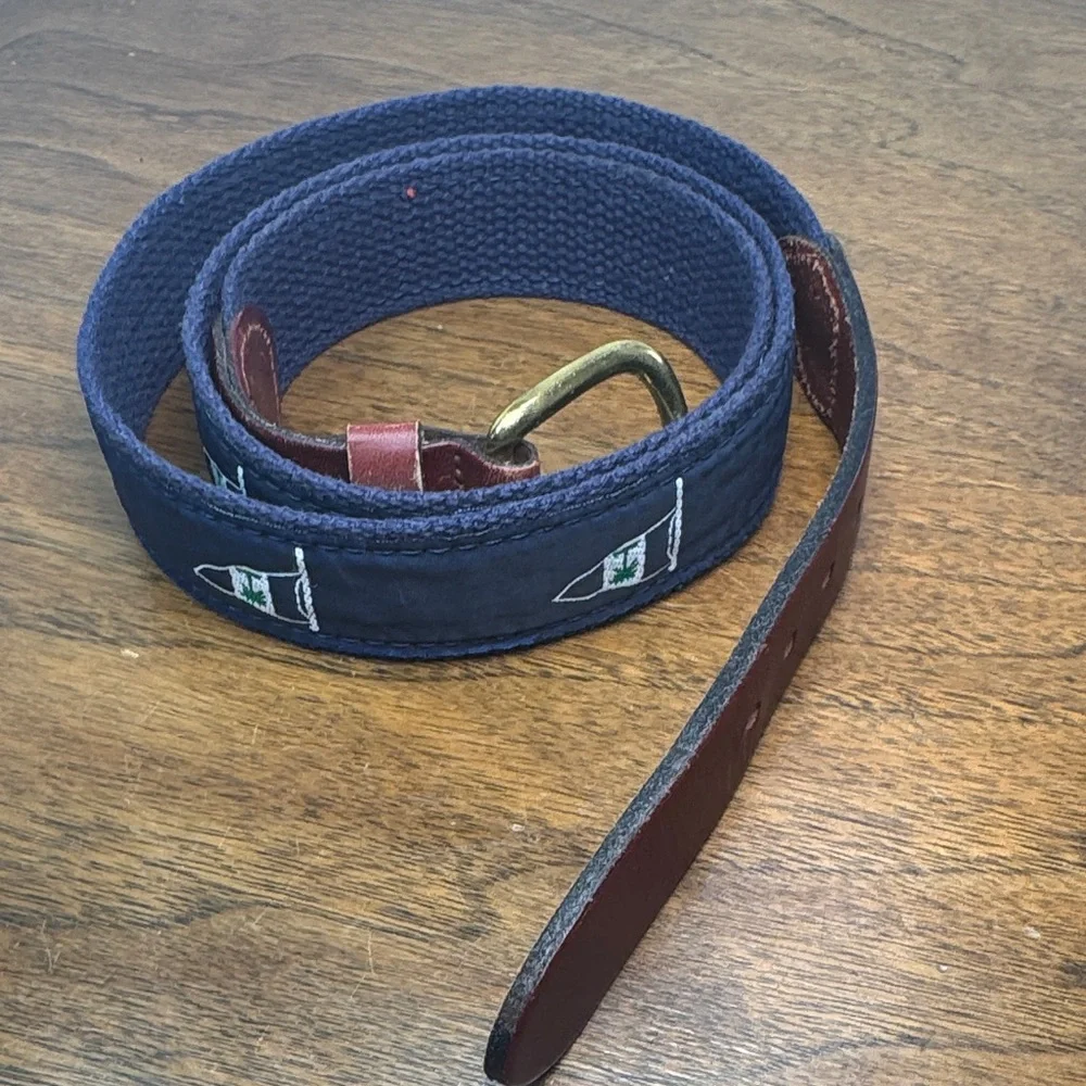 Leather Man Classic Mens Navy Woven Belt w/ Nautical Green & White Flags, sz 40